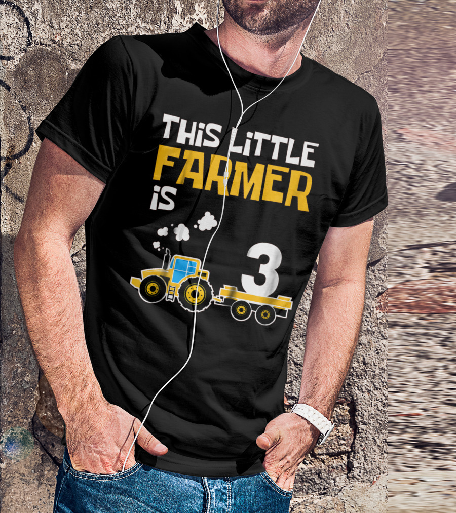 This Little Farmer Is 3 Kids 3rd Birthday Girls Tractor T-Shirt