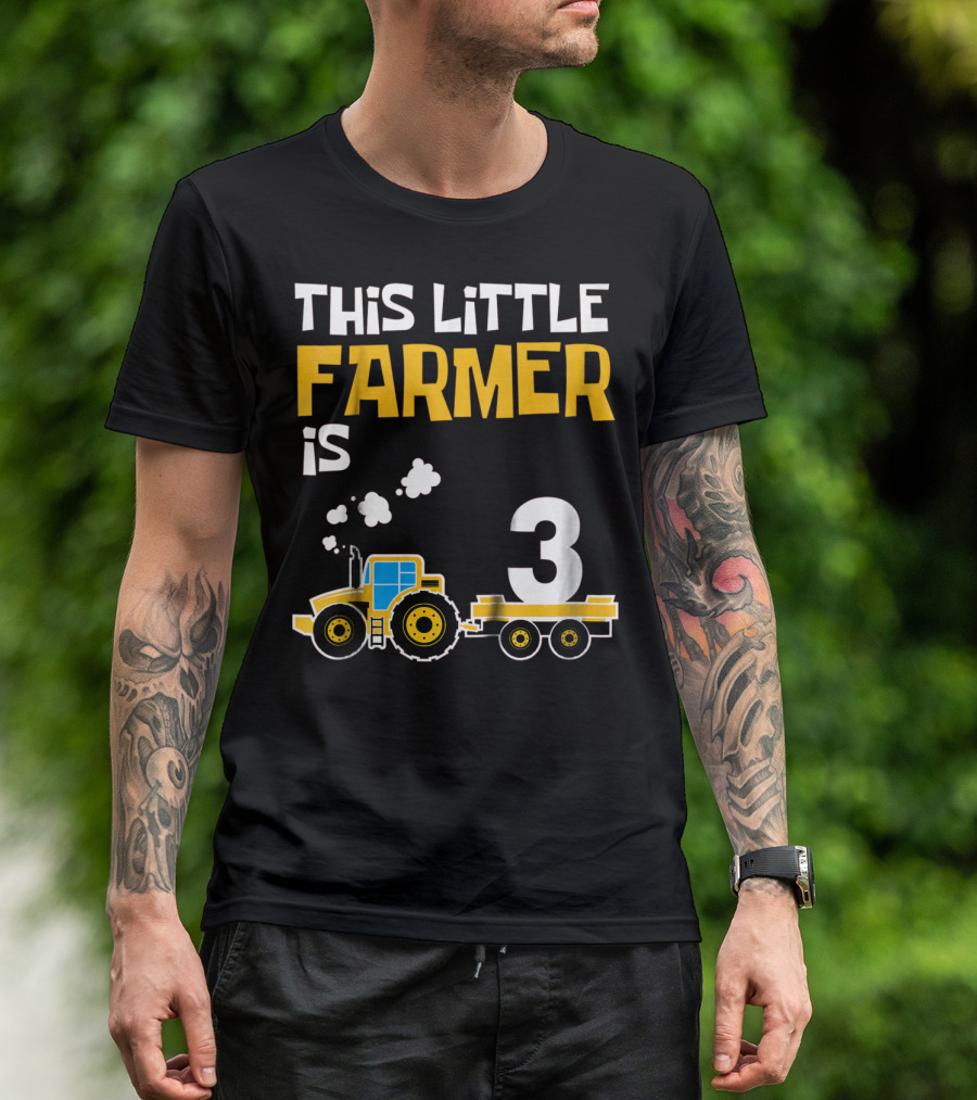 This Little Farmer Is 3 Kids 3rd Birthday Girls Tractor T-Shirt