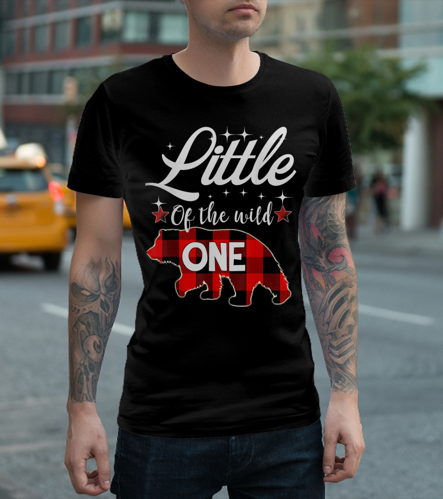 Little of the Wild One Plaid Bear Stars T-Shirt