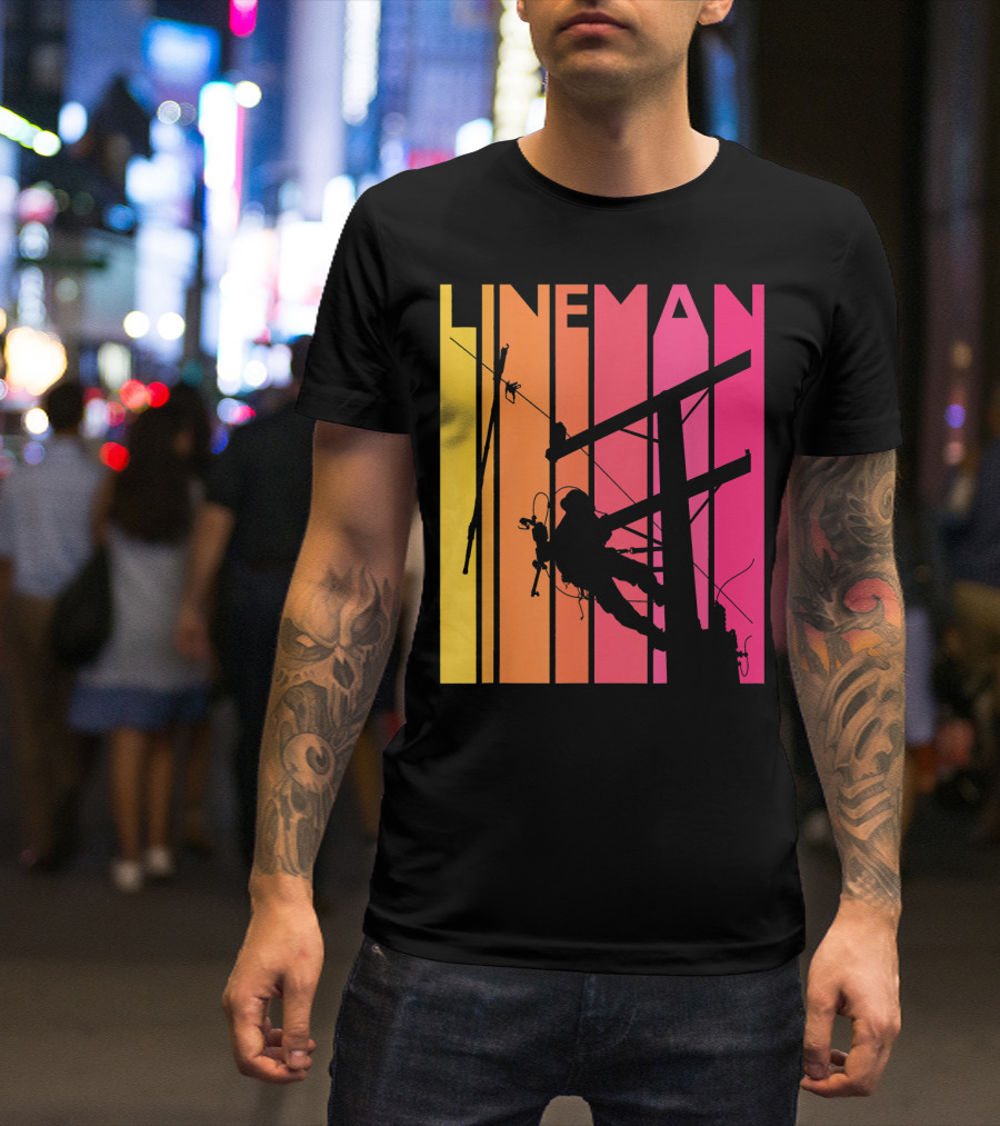 Lineman Retro Vintage Silhouette On Gradient Background T-Shirt