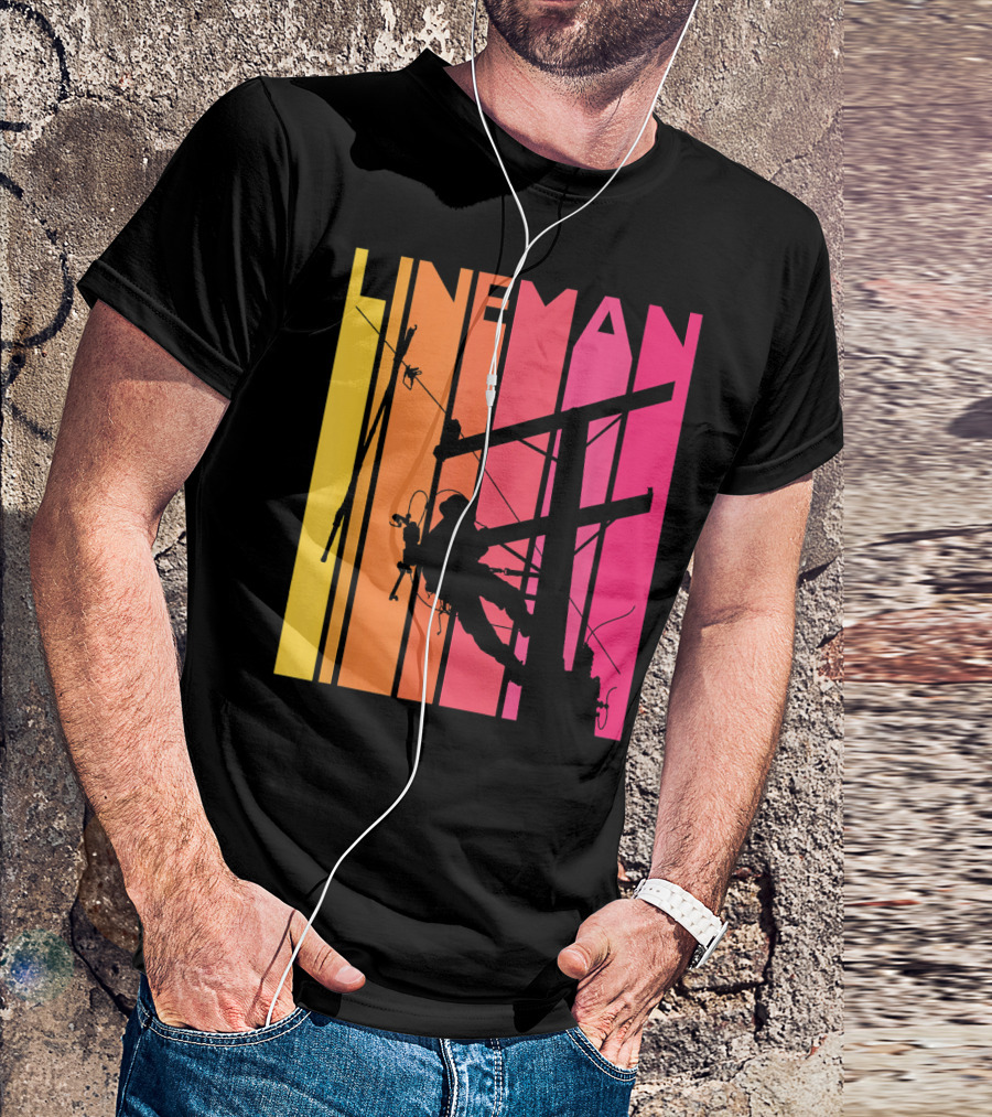Lineman Retro Vintage Silhouette On Gradient Background T-Shirt