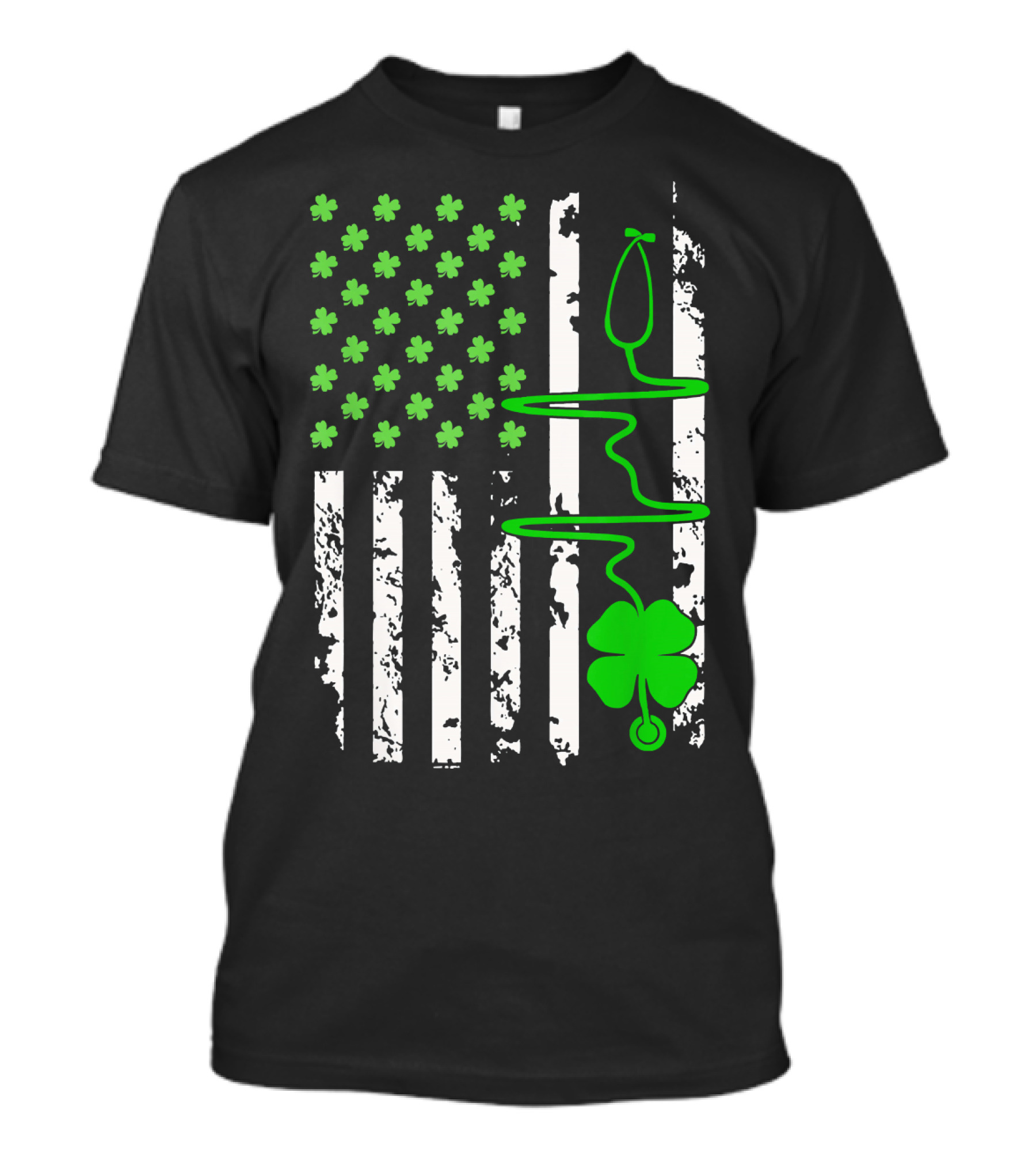 Irish Nurse St Patricks Day With Shamrock Stethoscope And Flag T-Shirt
