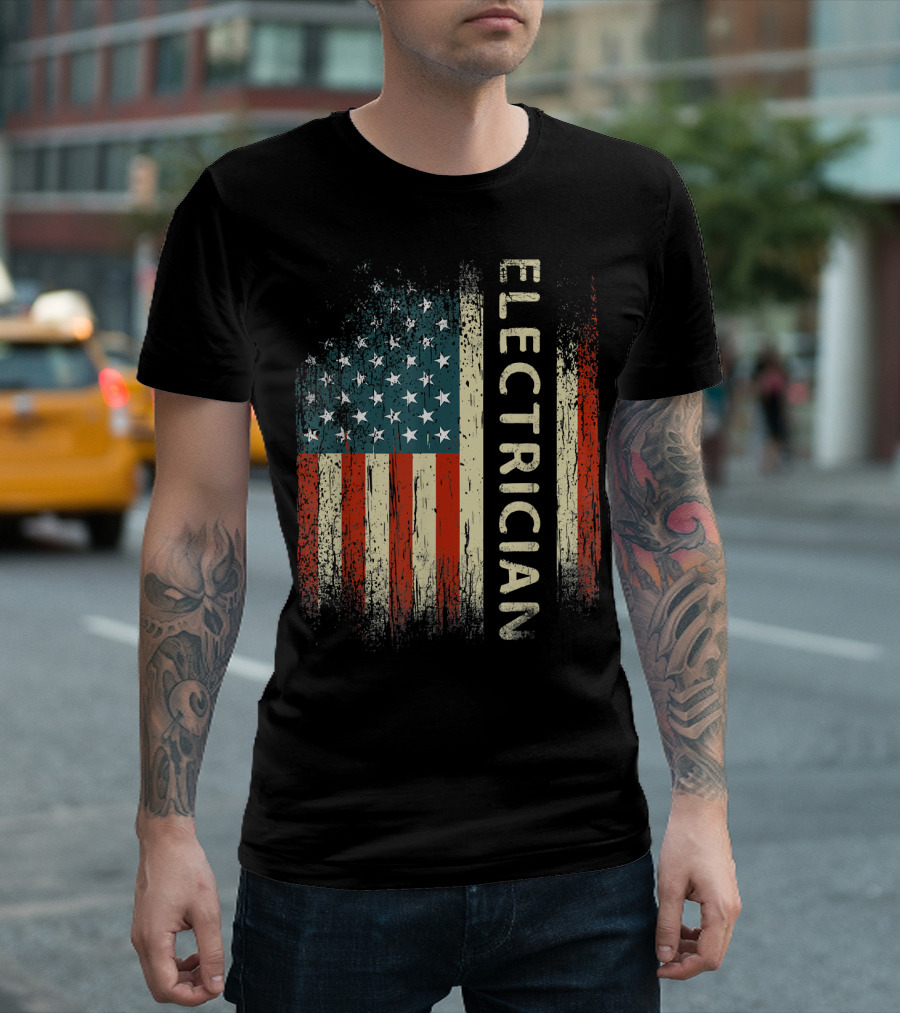 Electrician American Flag Patriotic Mens T-Shirt