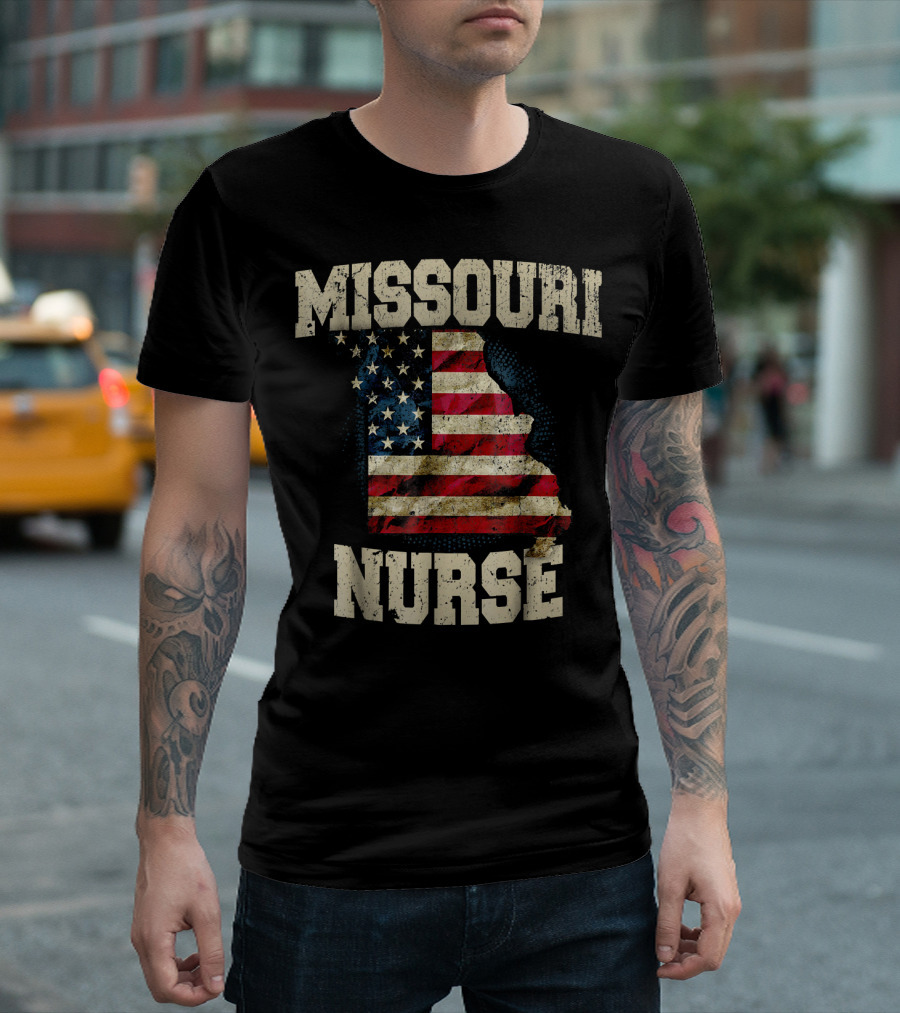 Missouri Nurse American Flag State Map T-Shirt
