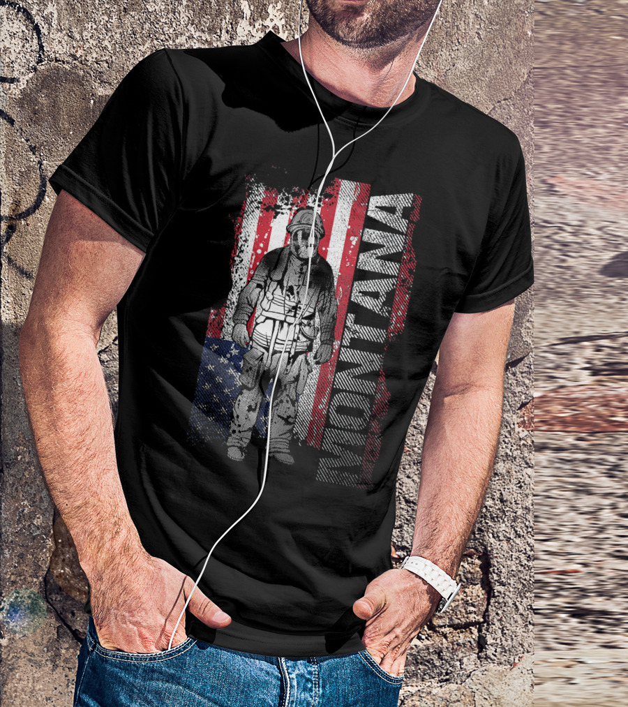 Montana Fireman Proud Firefighter American Flag Hero T-Shirt