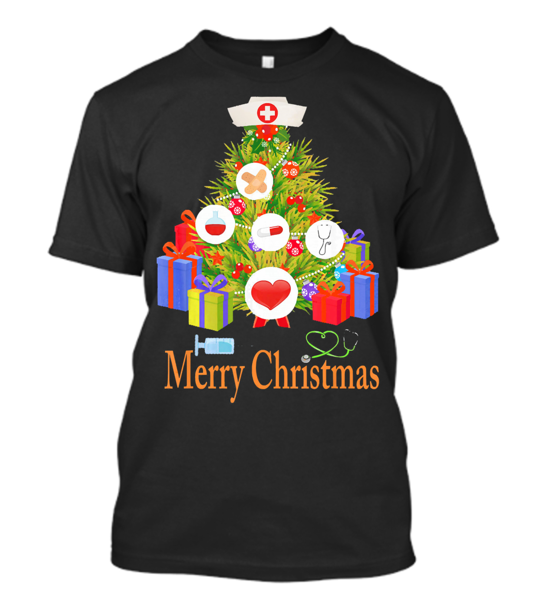 Merry Christmas Nurse Xmas Cute Nurse Medical Holiday Tree T-Shirt