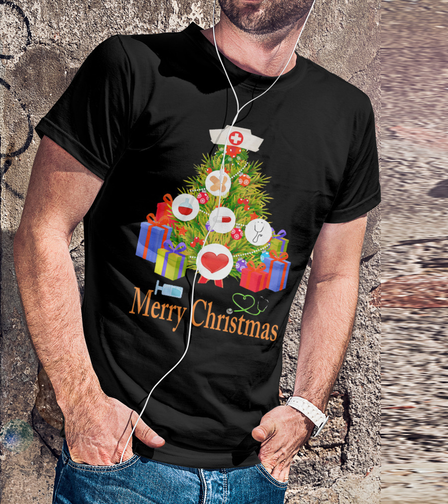 Merry Christmas Nurse Xmas Cute Nurse Medical Holiday Tree T-Shirt
