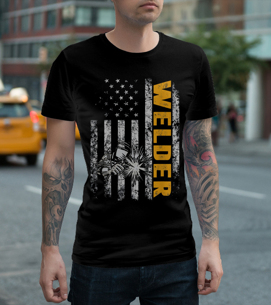 Welder American Flag Welding Gloves And Torch T-Shirt