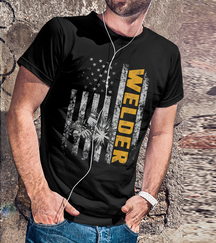 Welder American Flag Welding Gloves And Torch T-Shirt