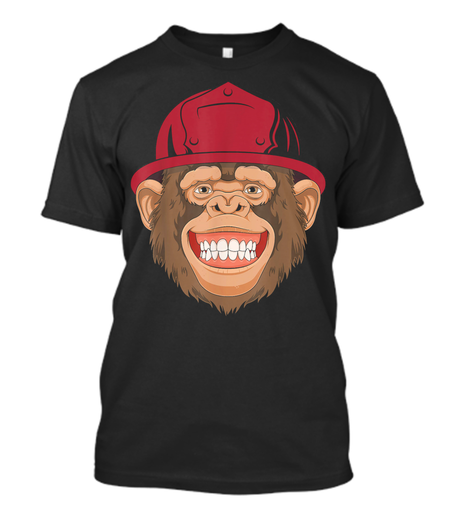 Monkey Firefighter With Red Helmet Grinning Face T-Shirt