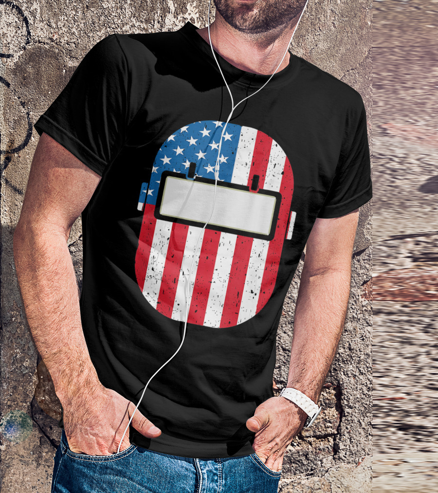 Mens American Flag Welding Helmet Welder Dad T-Shirt