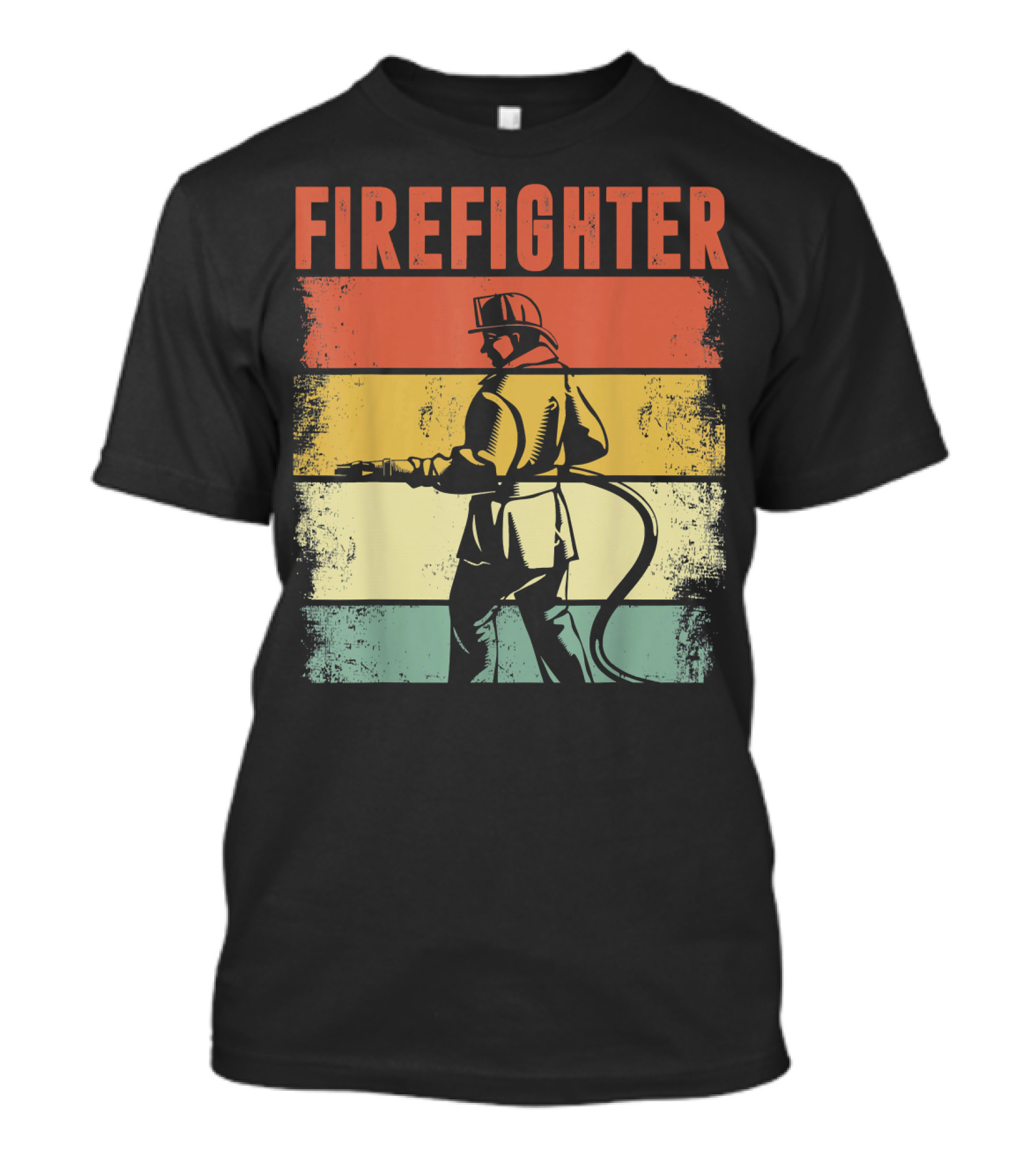 Vintage Firefighter Silhouette Retro Stripes T-Shirt