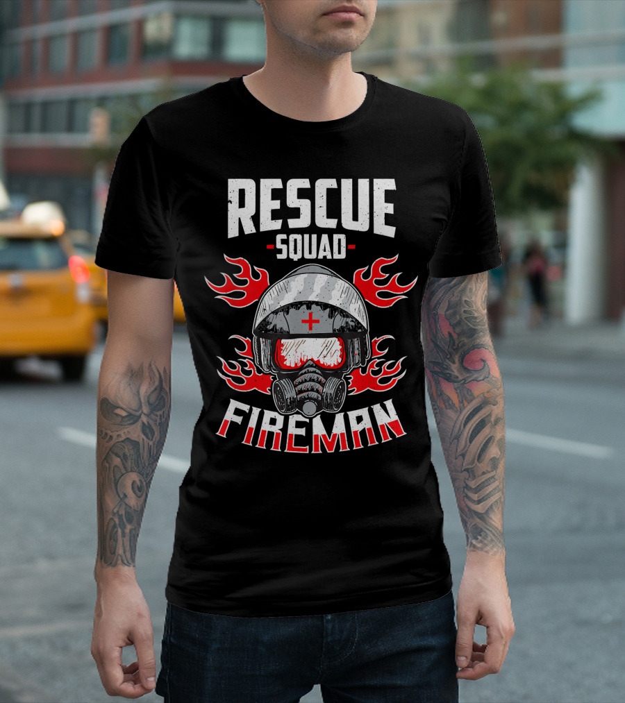 Rescue Squad Fireman Dad Firefighter Helmet And Flames T-Shirt