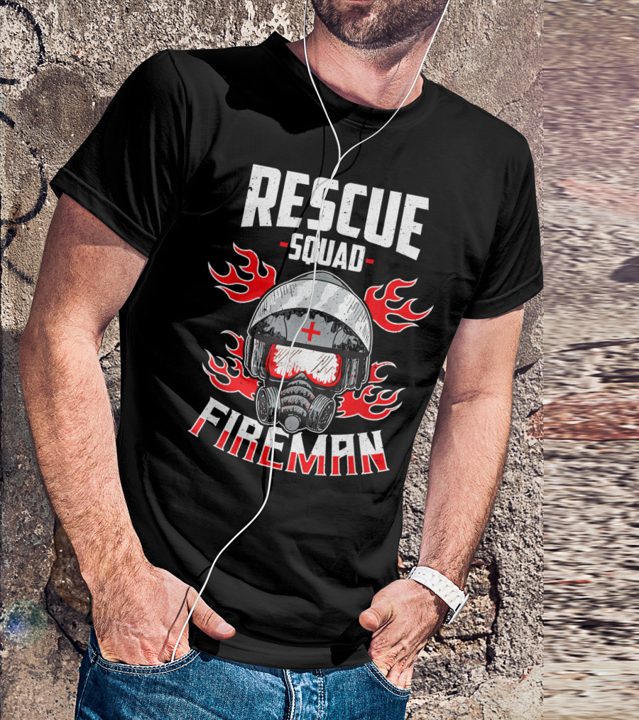 Rescue Squad Fireman Dad Firefighter Helmet And Flames T-Shirt