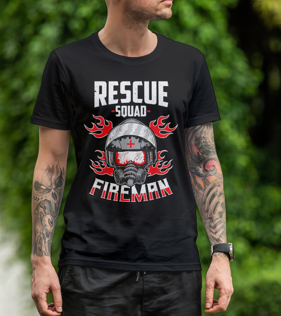 Rescue Squad Fireman Dad Firefighter Helmet And Flames T-Shirt
