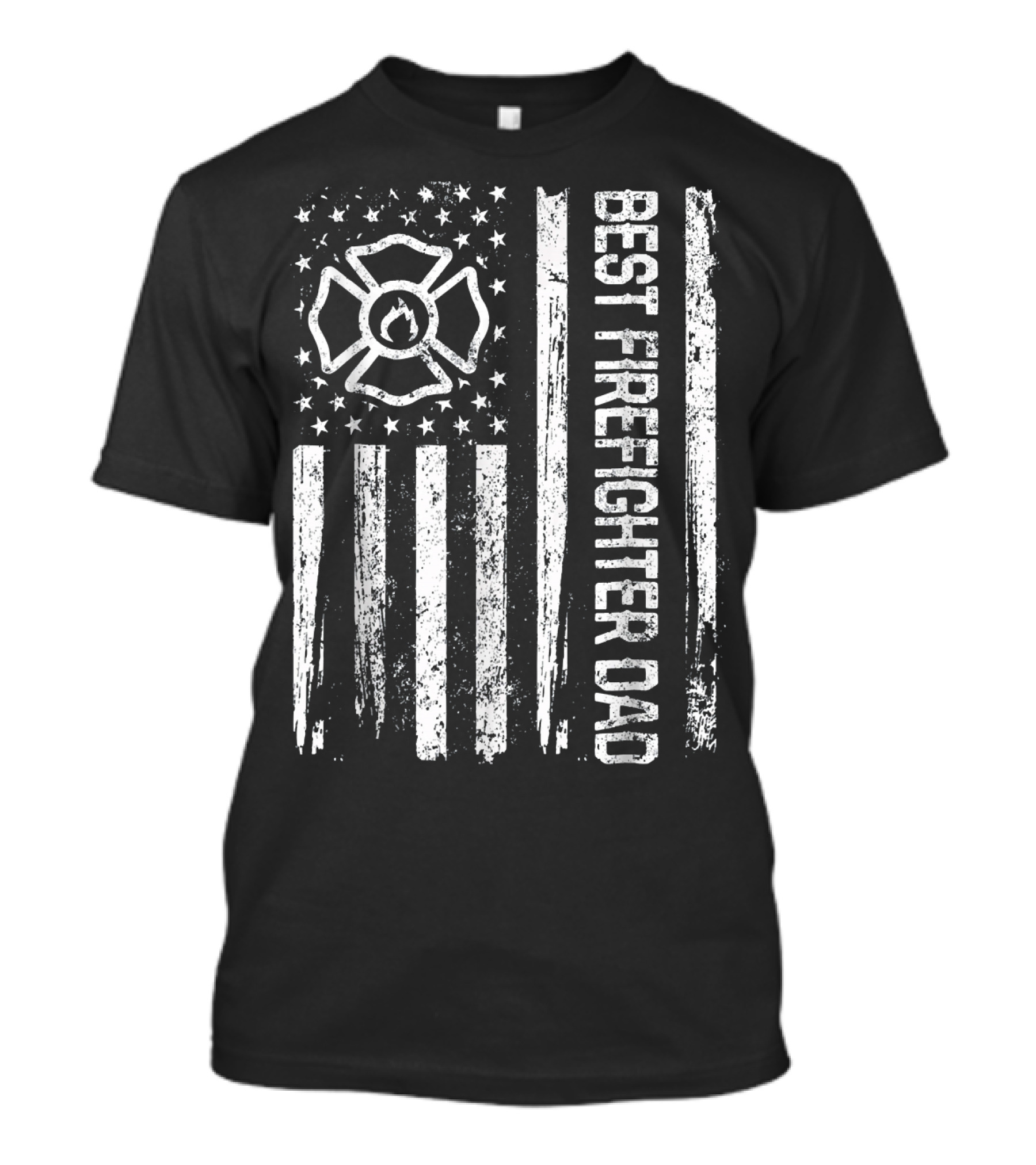 Best Firefighter Dad American Flag Maltese Cross T-Shirt