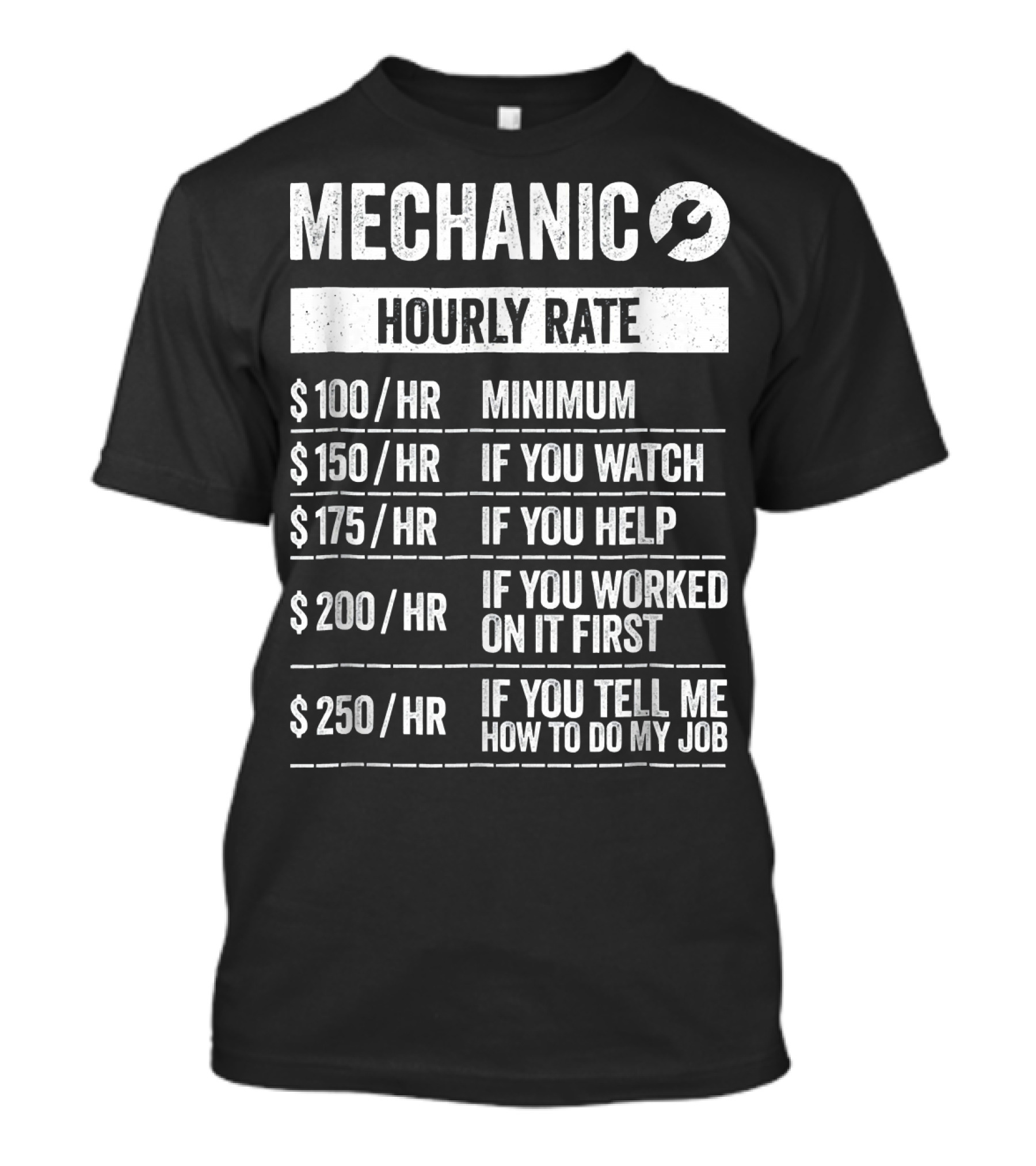 Mechanic Hourly Rate Minimum $100 If You Watch Help Worked First Tell Me How To Do My Job T-Shirt