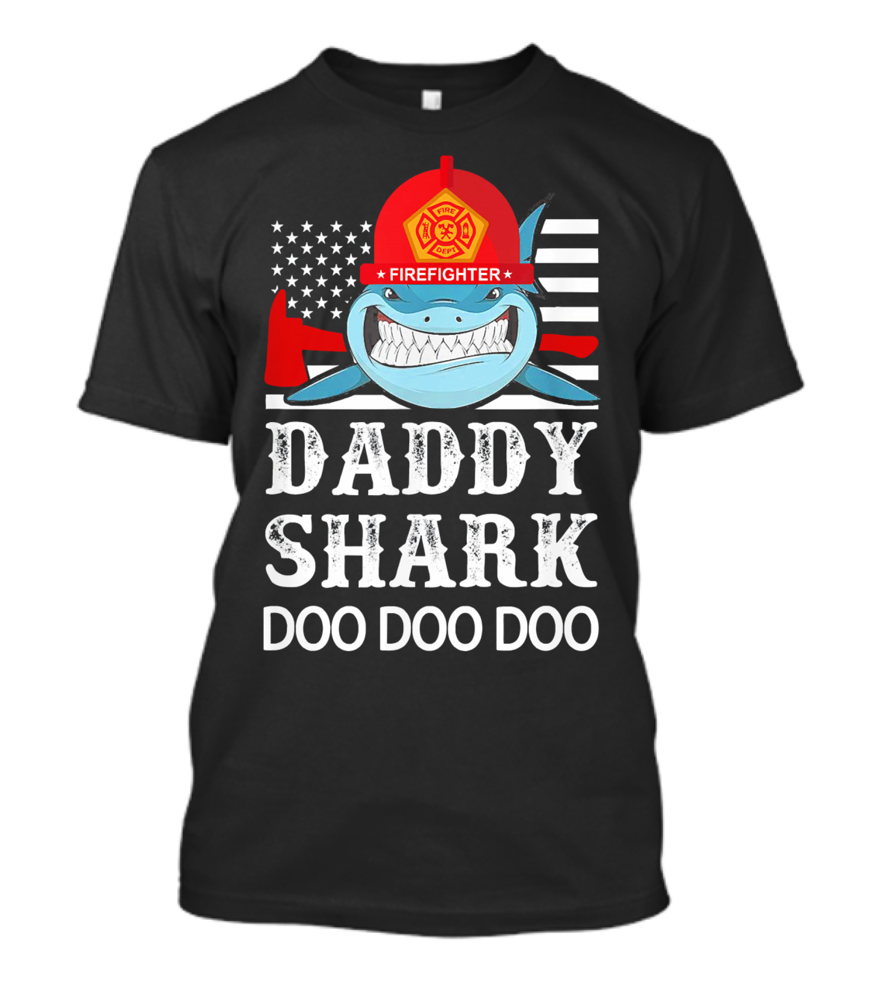 Daddy Shark Doo Doo Doo Firefighter USA Flag Helmet T-Shirt