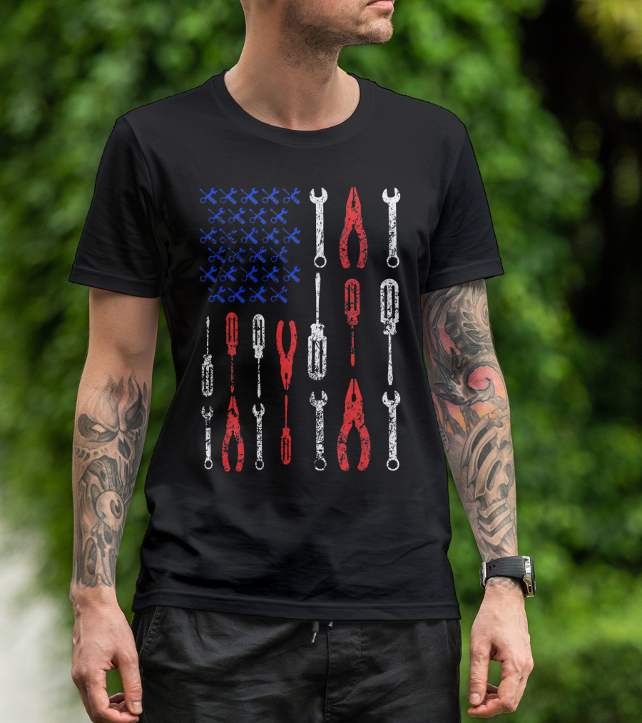 Mechanic Flag Patriotic Tools American T-Shirt