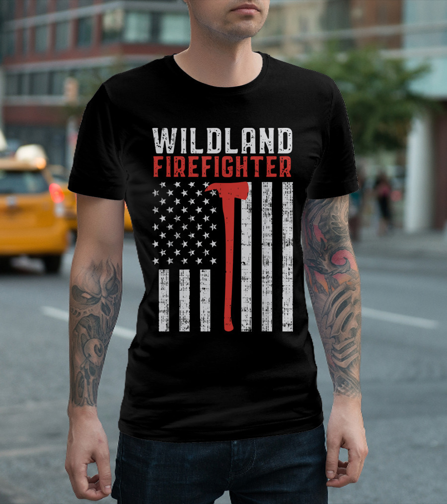 Wildland Firefighter US Flag Thin Red Line Axe T-Shirt