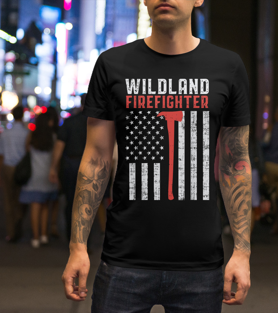 Wildland Firefighter US Flag Thin Red Line Axe T-Shirt