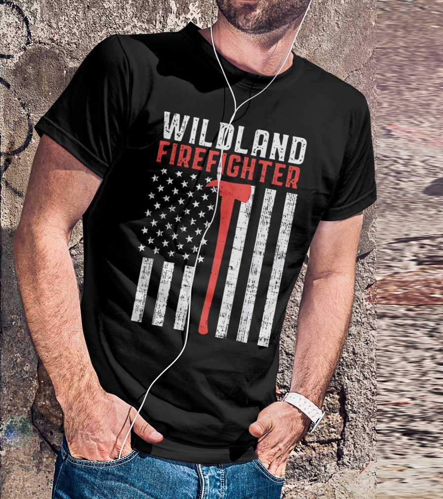 Wildland Firefighter US Flag Thin Red Line Axe T-Shirt