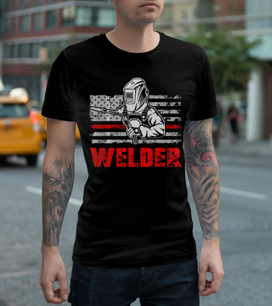 American Flag Welder Vintage Welding T-Shirt