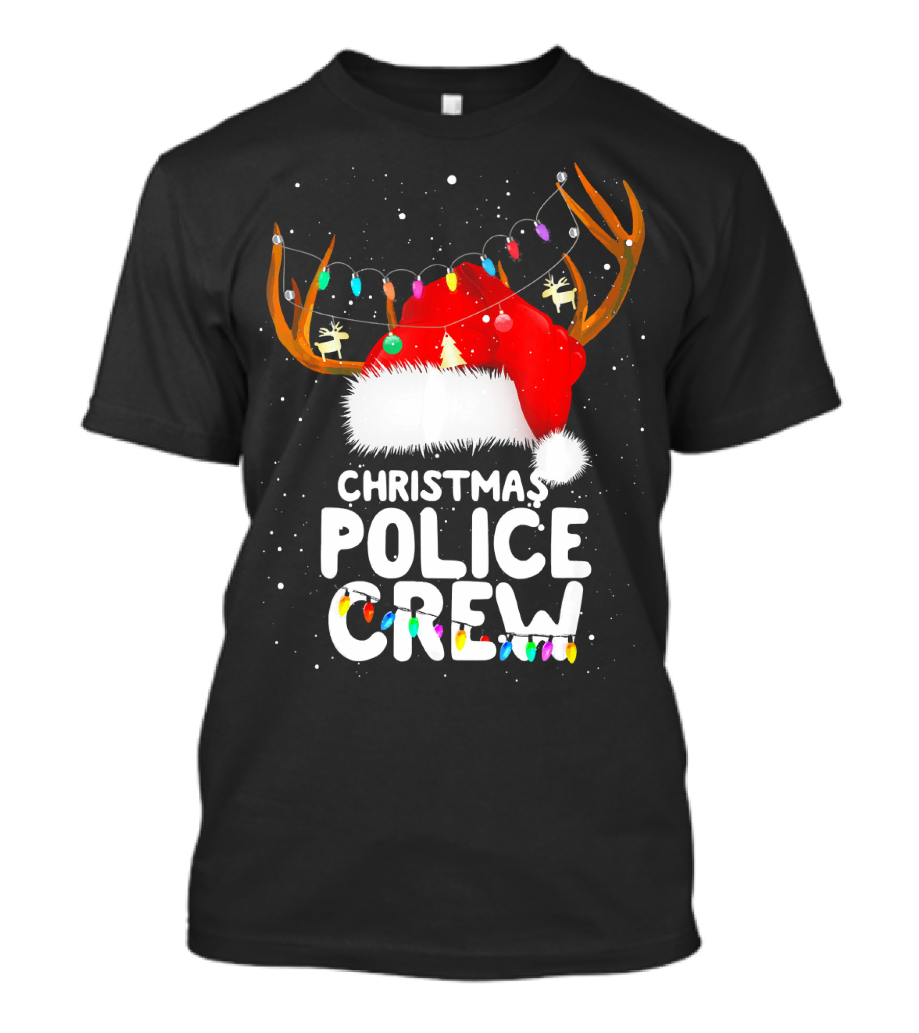 Christmas Police Crew Santa Hat Reindeer Lights T-Shirt