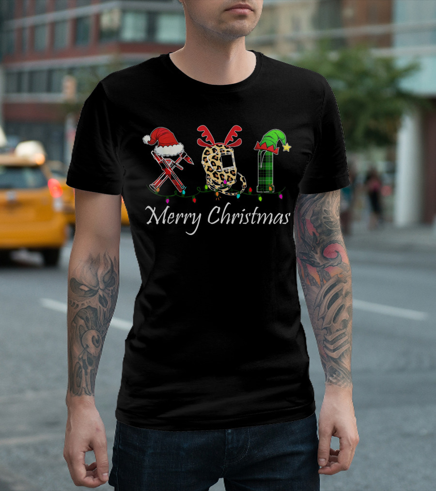 Merry Christmas Welder Welding Leopard Antlers Santa Elf T-Shirt