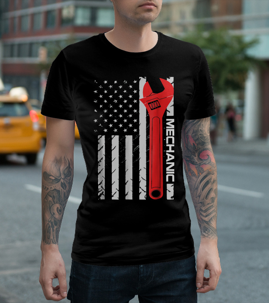 USA Flag Wrench Mechanic T-Shirt