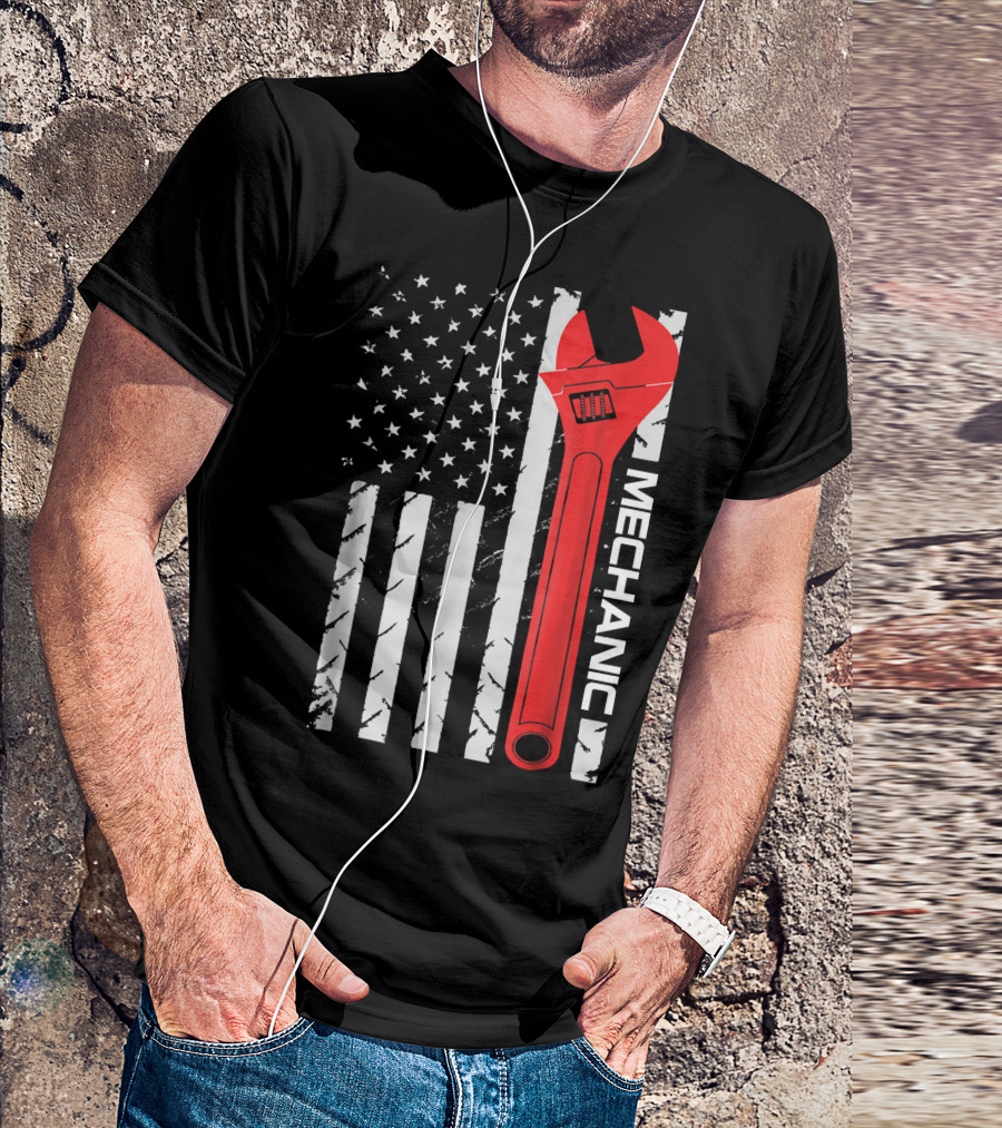 USA Flag Wrench Mechanic T-Shirt