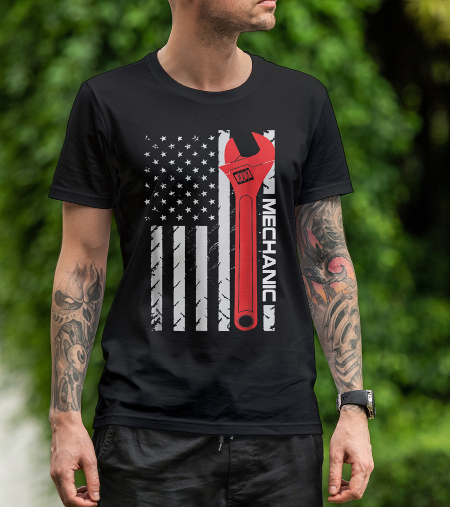 USA Flag Wrench Mechanic T-Shirt