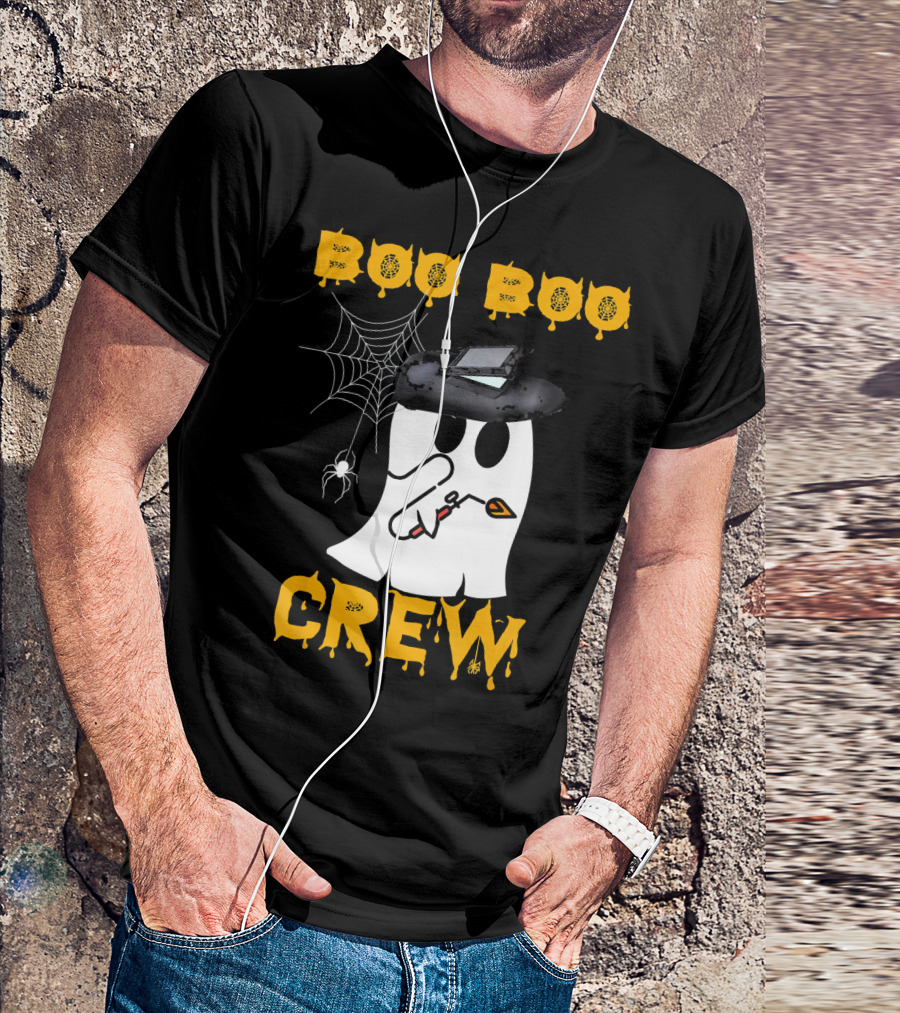 Boo Boo Crew Welder Ghost With Welding Torch And Spider Web T-Shirt