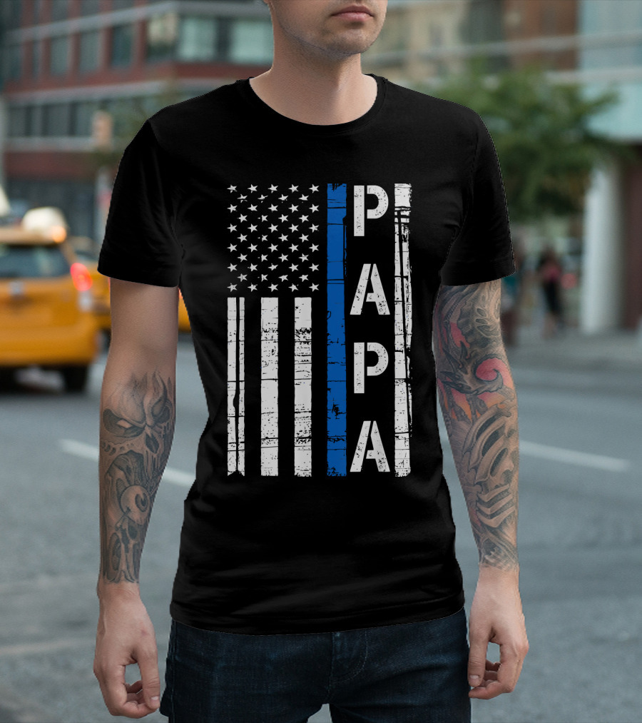 Papa Thin Blue Line American Flag Mens T-Shirt