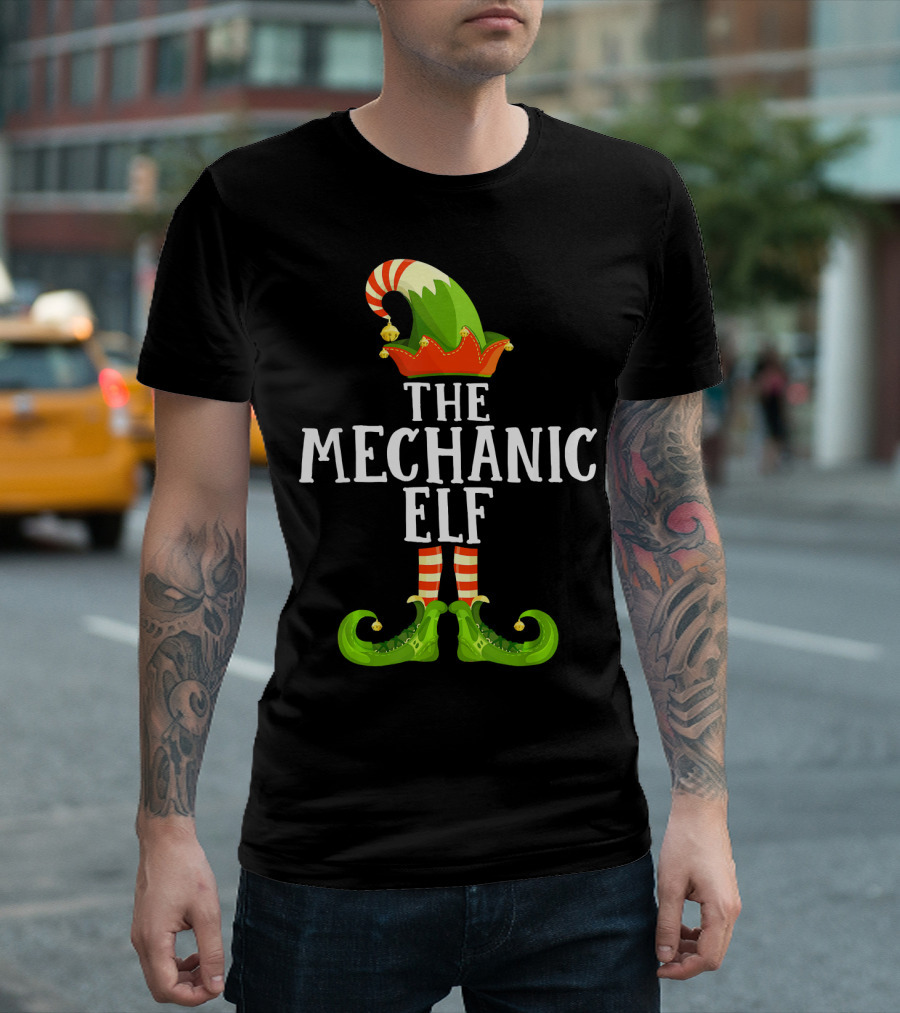 The Mechanic Elf Festive Outfit With Striped Stockings And Pointy Shoes T-Shirt