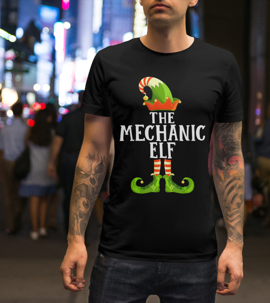 The Mechanic Elf Festive Outfit With Striped Stockings And Pointy Shoes T-Shirt
