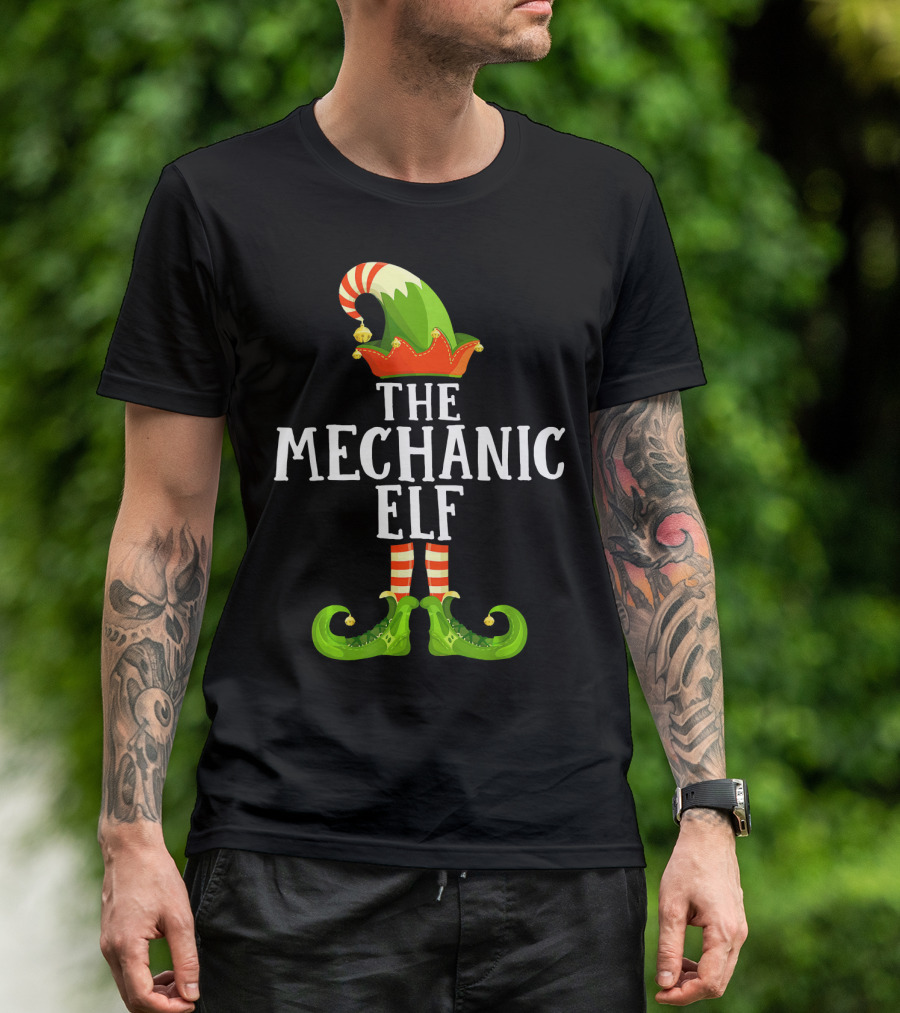 The Mechanic Elf Festive Outfit With Striped Stockings And Pointy Shoes T-Shirt