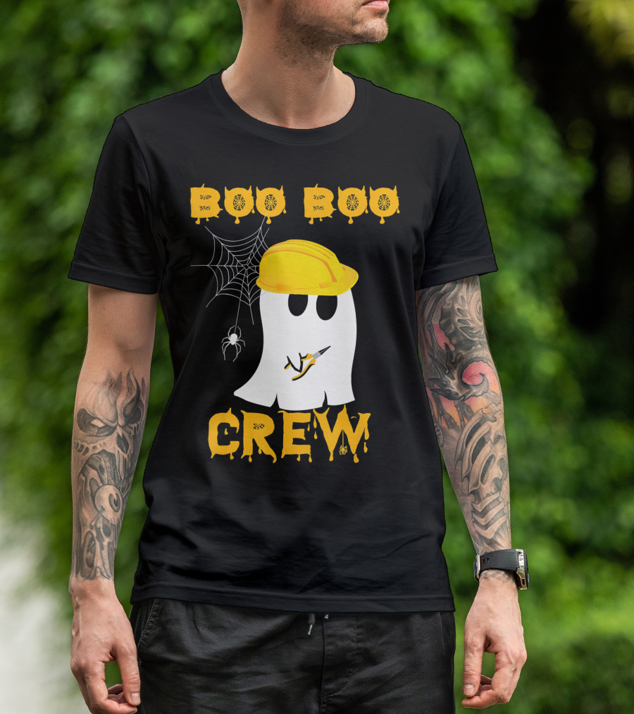 Boo Boo Crew Halloween Ghost Electrician Spider Web T-Shirt