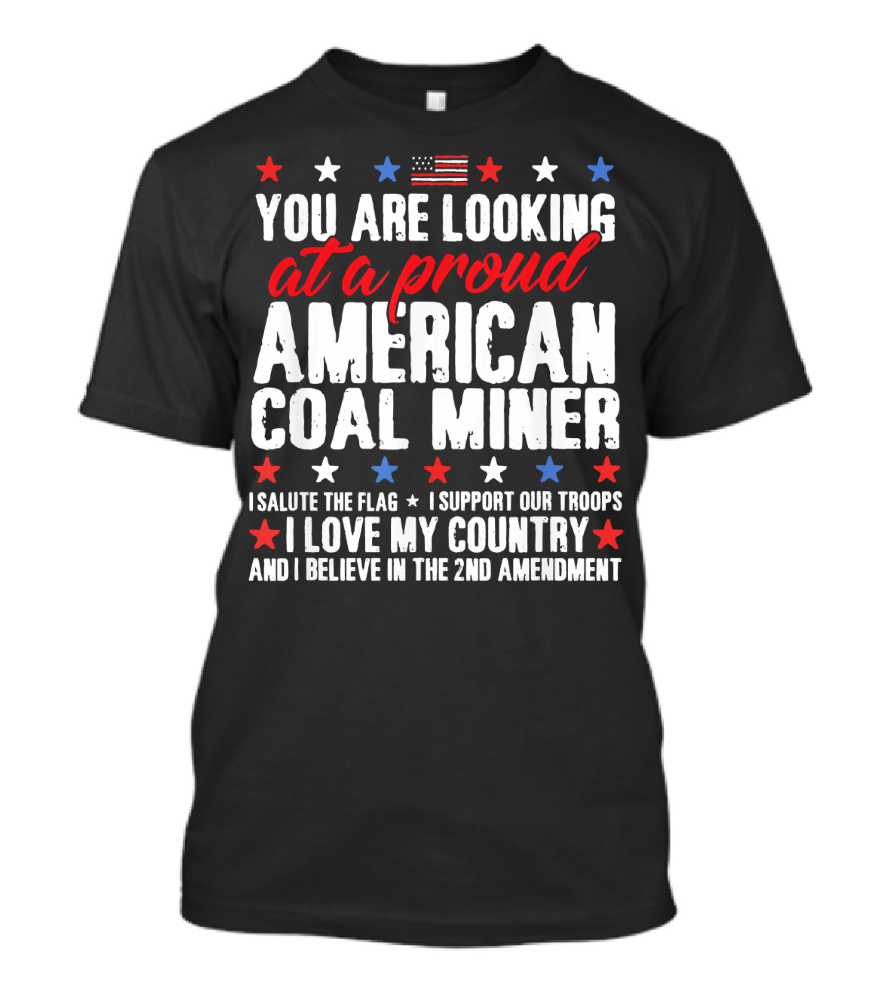 You Are Looking At A Proud American Coal Miner I Salute The Flag I Support Our Troops I Love My Country And I Believe In The 2nd Amendment T-Shirt