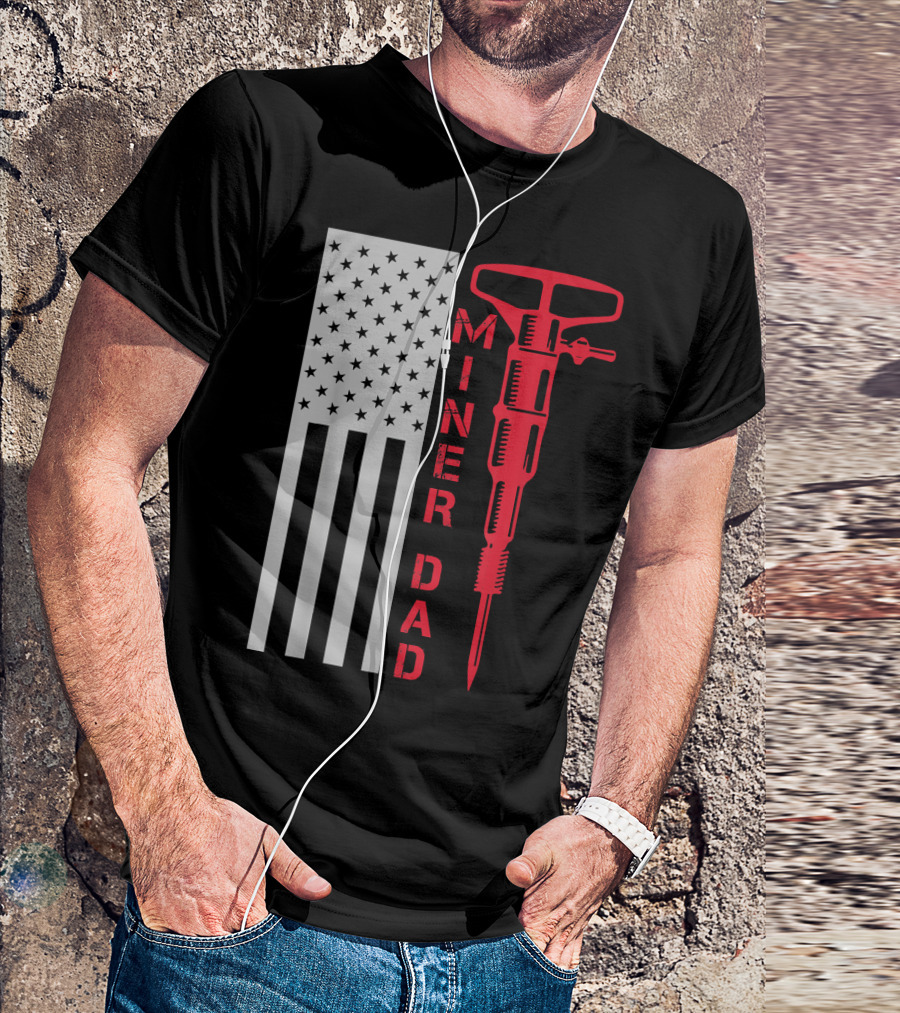 MINER DAD USA Flag Vertical Stars And Drill T-Shirt