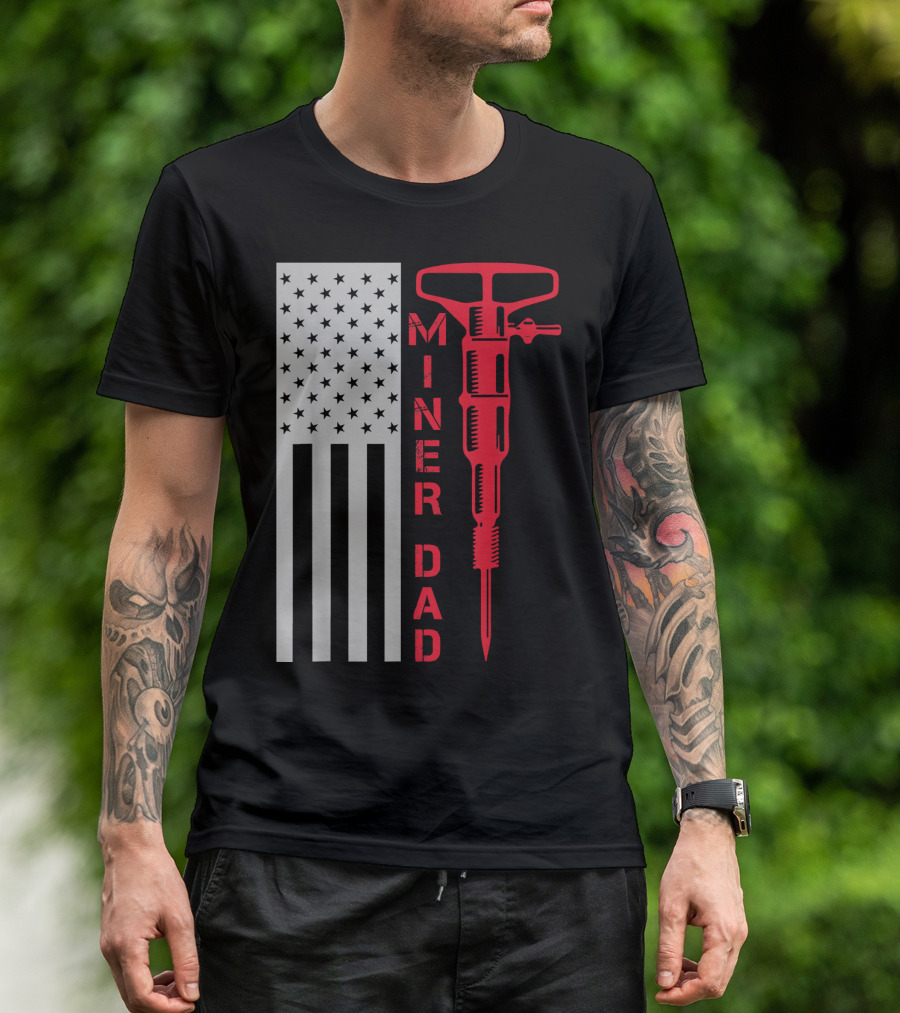 MINER DAD USA Flag Vertical Stars And Drill T-Shirt