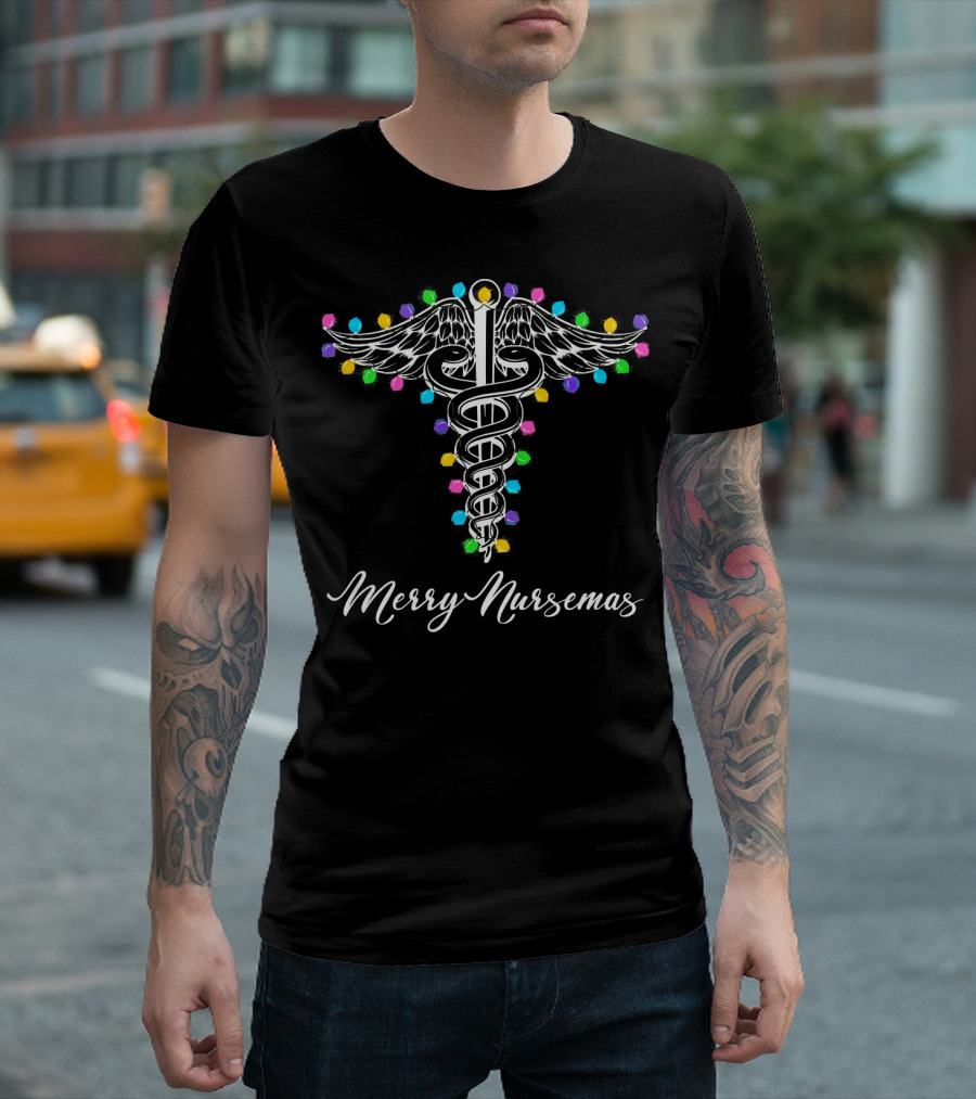 Merry Nursemas Caduceus Christmas Lights T-Shirt