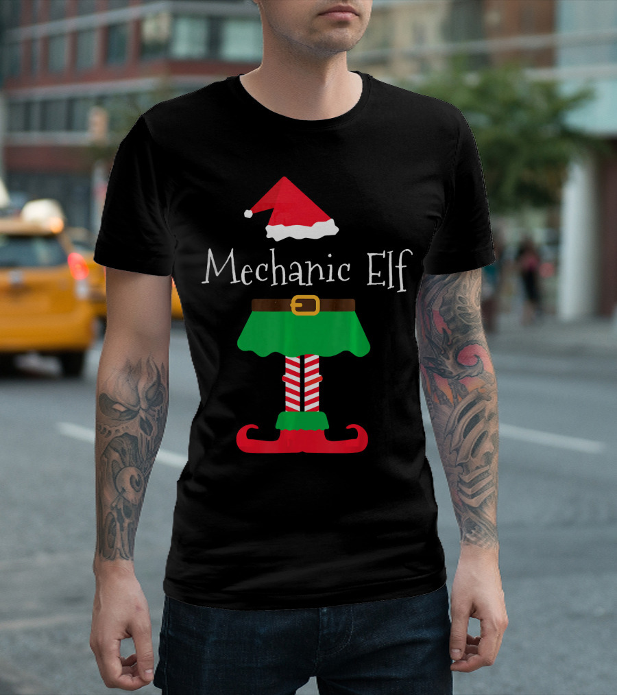 Mechanic Elf Santa Hat Holiday Humor T-Shirt