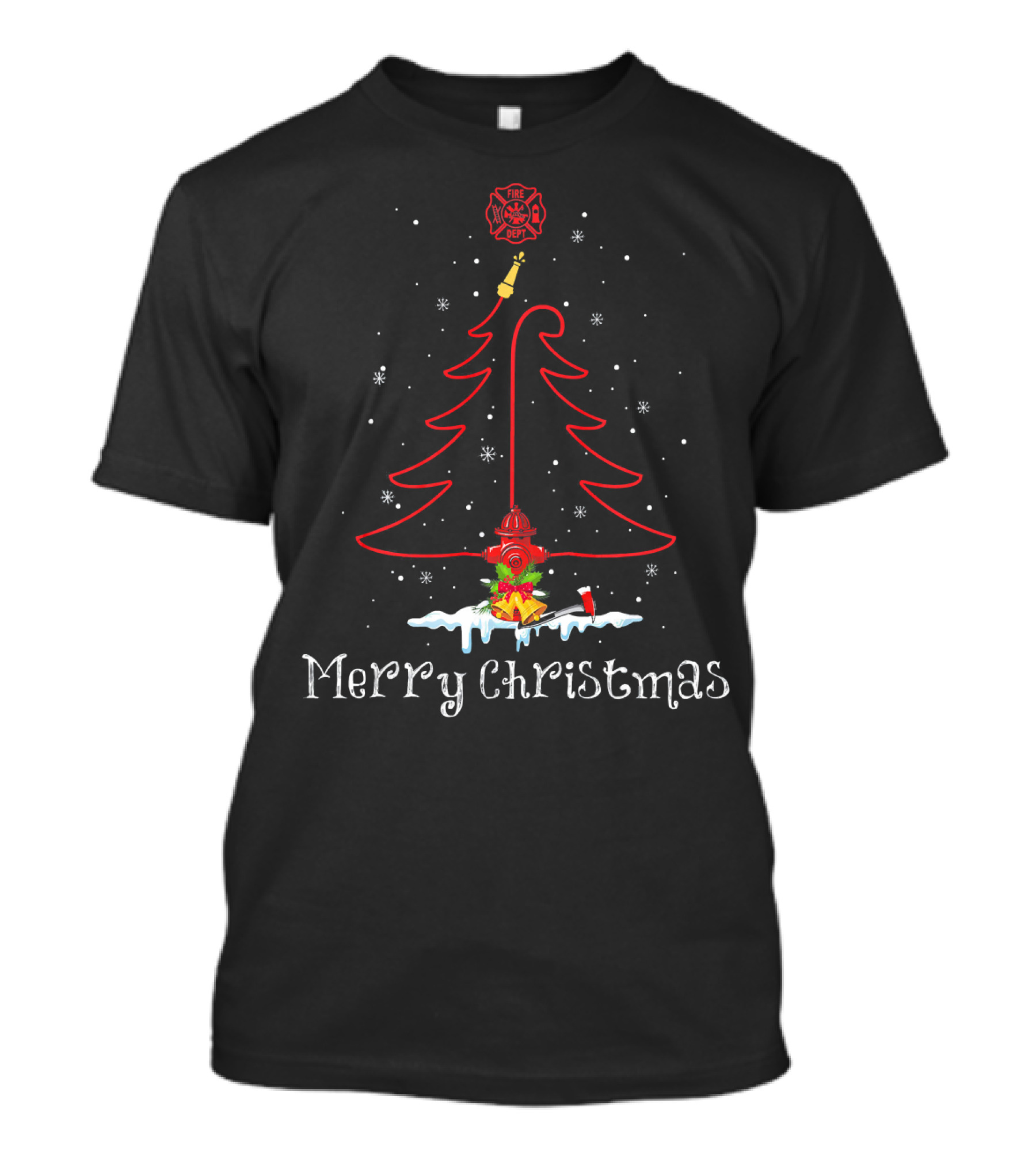 Merry Christmas Firefighter Tree Fire Dept Holiday Lights T-Shirt