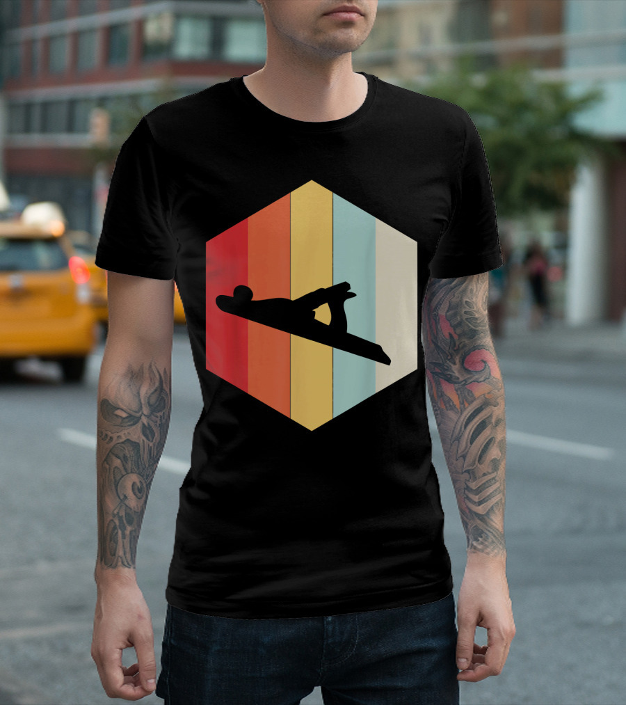 Mens Retro Vintage Hand Plane Woodworkin Colorful Hexagon T-Shirt