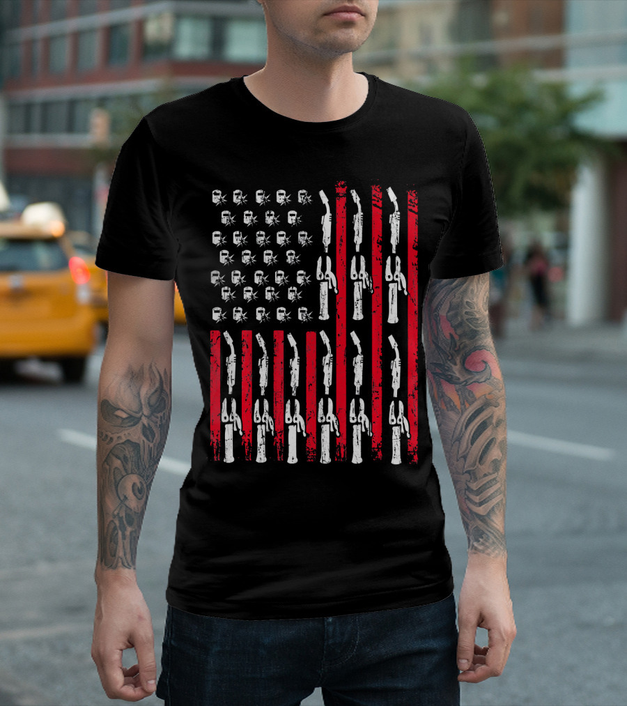 Patriotic Welder Helmet Torch American Flag T-Shirt