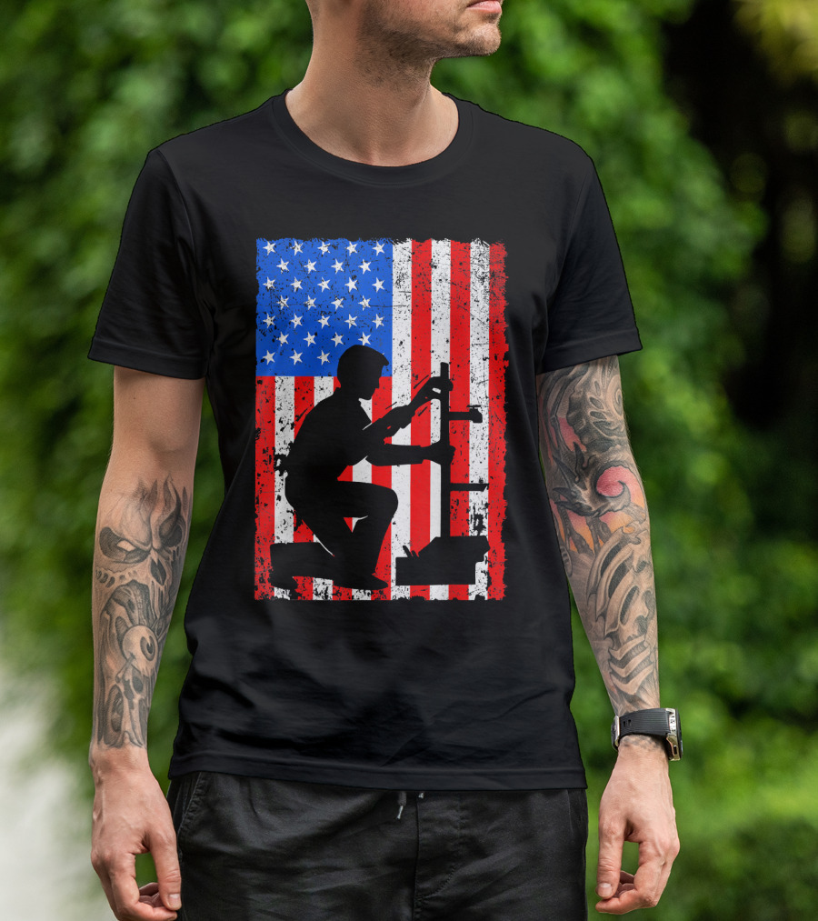 Plumber American Flag Merica Patriotic USA Worker T-Shirt