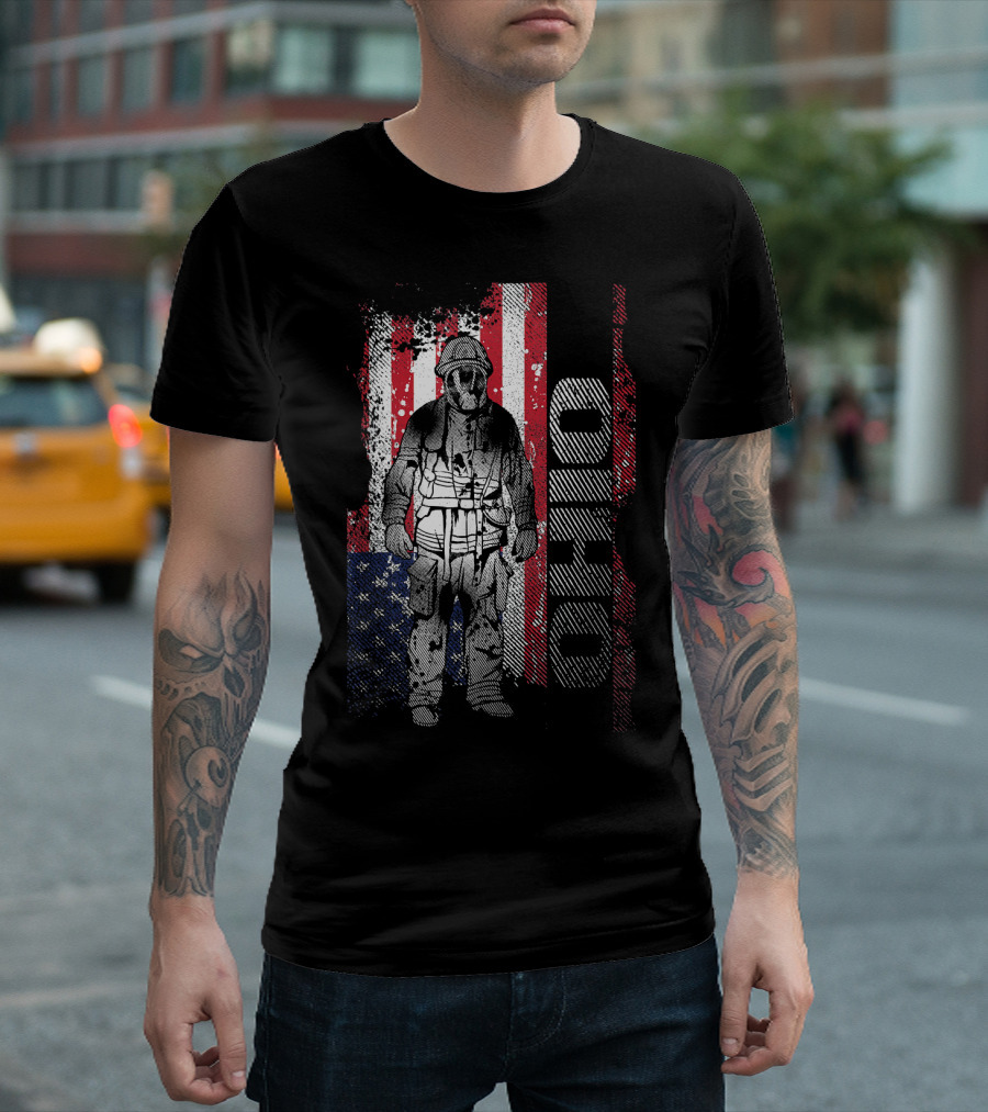 Ohio Firefighter Fireman Training American Flag Background T-Shirt