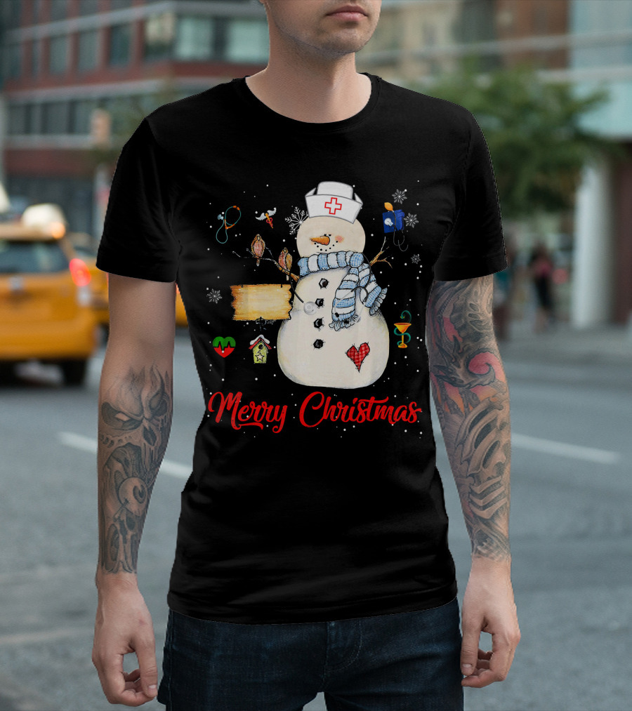Merry Christmas Nurse Snowman T-Shirt
