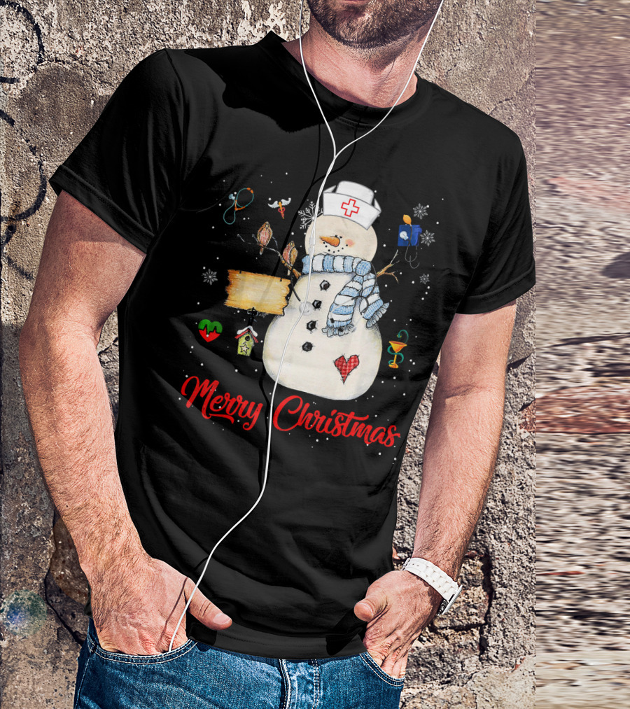 Merry Christmas Nurse Snowman T-Shirt